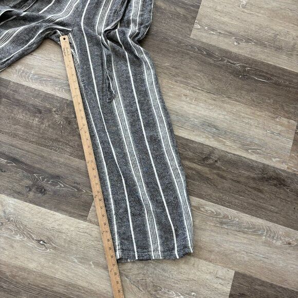 Happily Grey Linen Blend Striped Wide Leg Pants XL Paperbag Waist Belted Casual - Picture 9 of 14